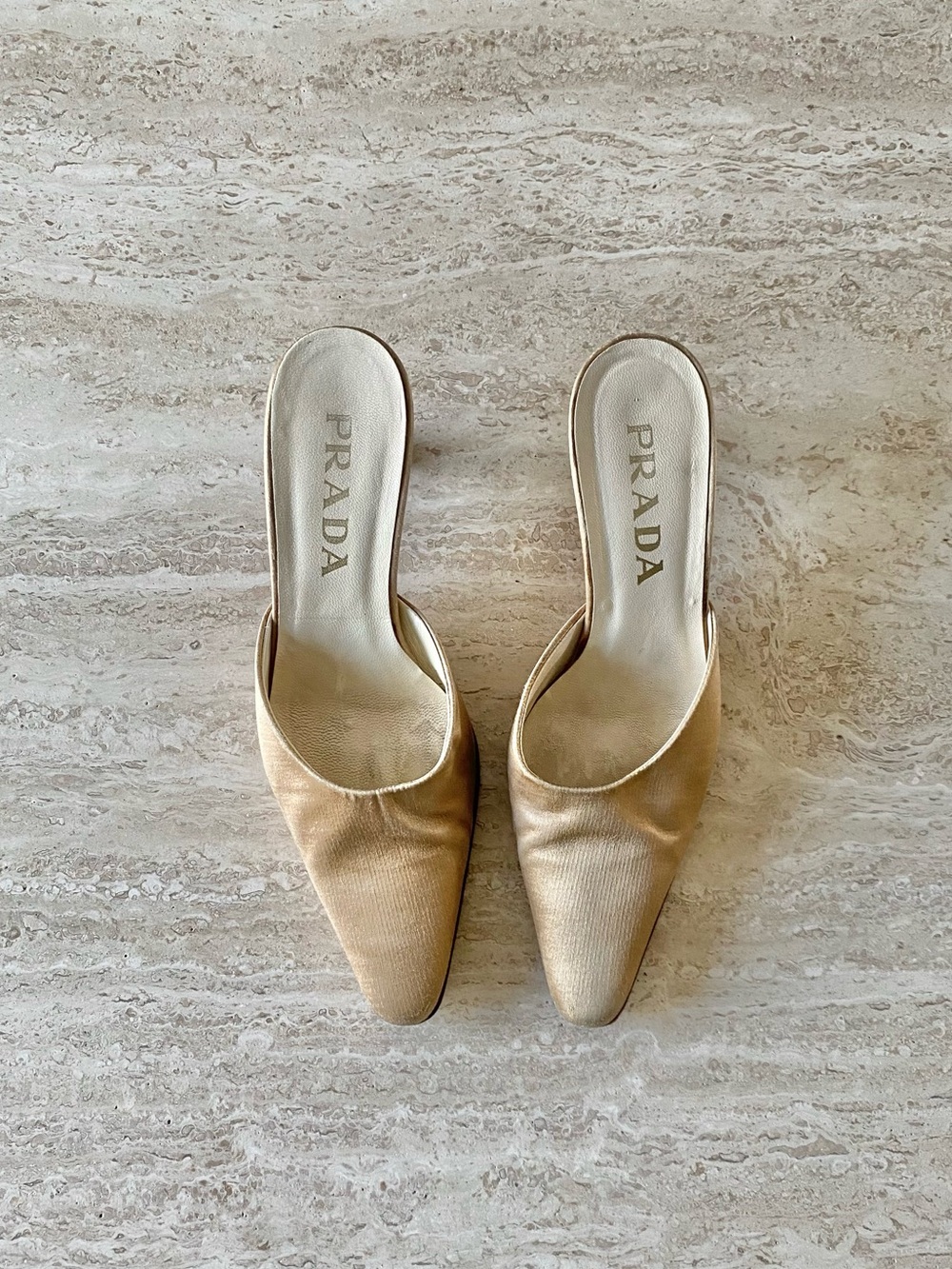 Vintage Prada Satin Kitten Heel Mules